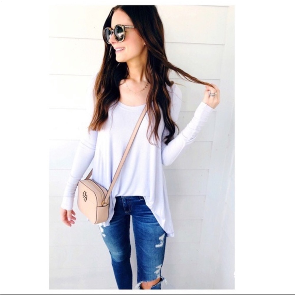 FREE PEOPLE BOHO TOP HI-LO FLOWY LONG SLEEVES KNIT TUNIC TEE A2C - Picture 2 of 16